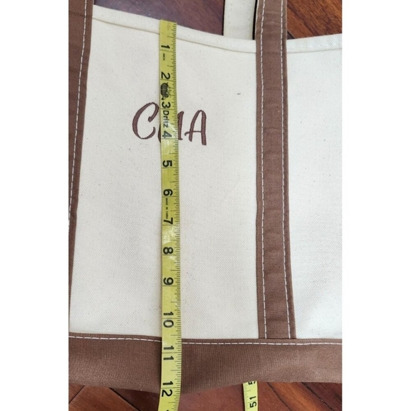 L.L.Bean Boat and Tote Canvas Bag Small White Brown Monogram CMA Made in USA - Picture 12 of 13